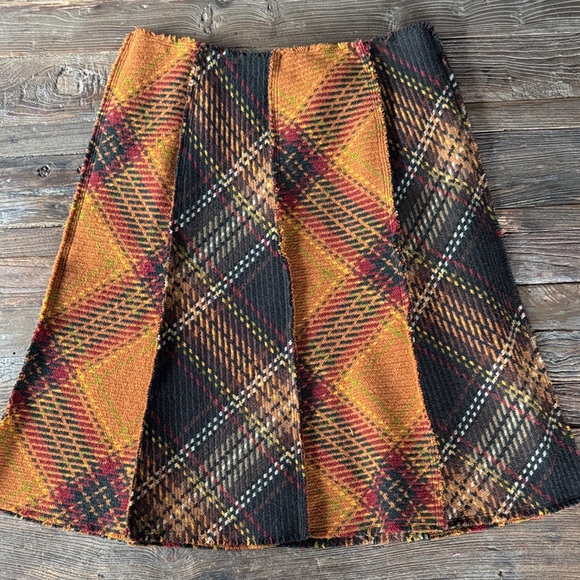 Anne Klein Dresses & Skirts - Anne Klein patchwork Plaid A-Line Skirt Orange Black tartan plaid wool size 12